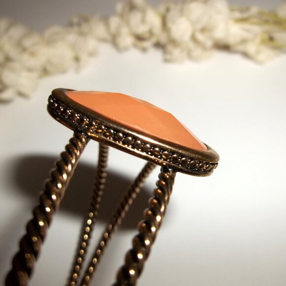 Peach Orange and Gold Cuff Bracelet Woman Fashion Accessory Jewelry Girl E10 - Picture 6 of 6